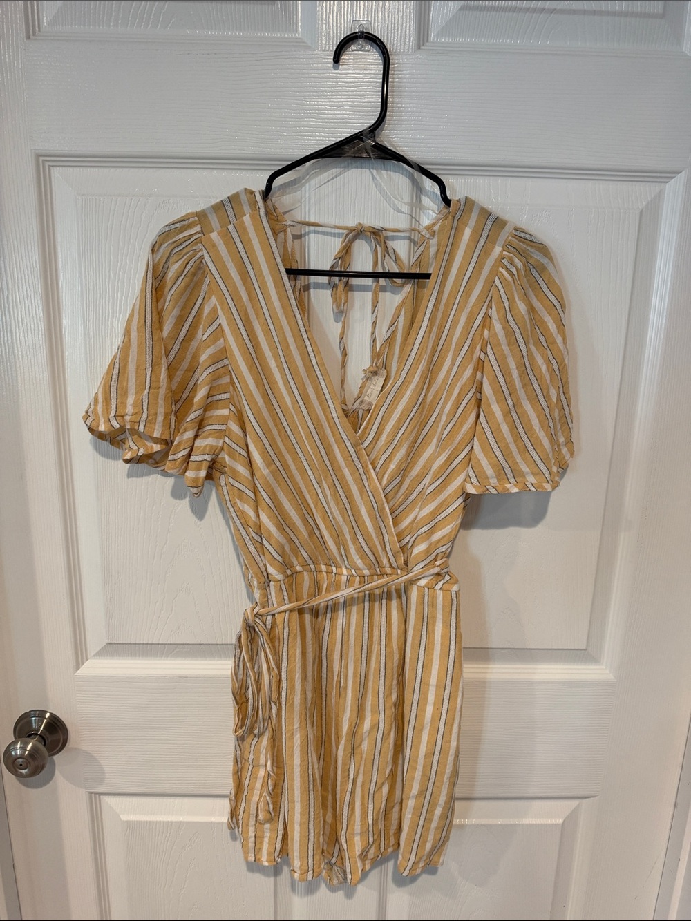Altar'd State Mustard and White Striped Wrap Mini Dress
